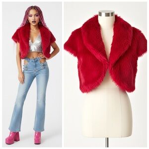 Candie’s Y2K Red Faux Fur Short Sleeve Cropped Jacket Bratz McBling XL